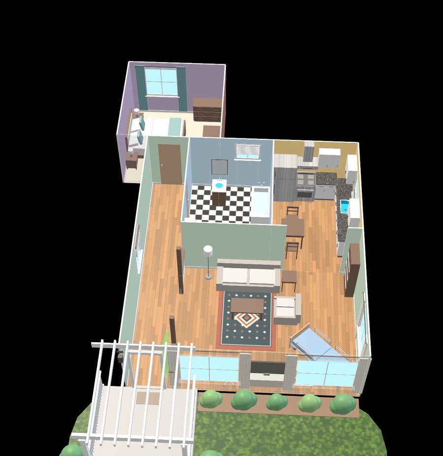 A scanned home shown as a floor plan with walls, doors and furniture